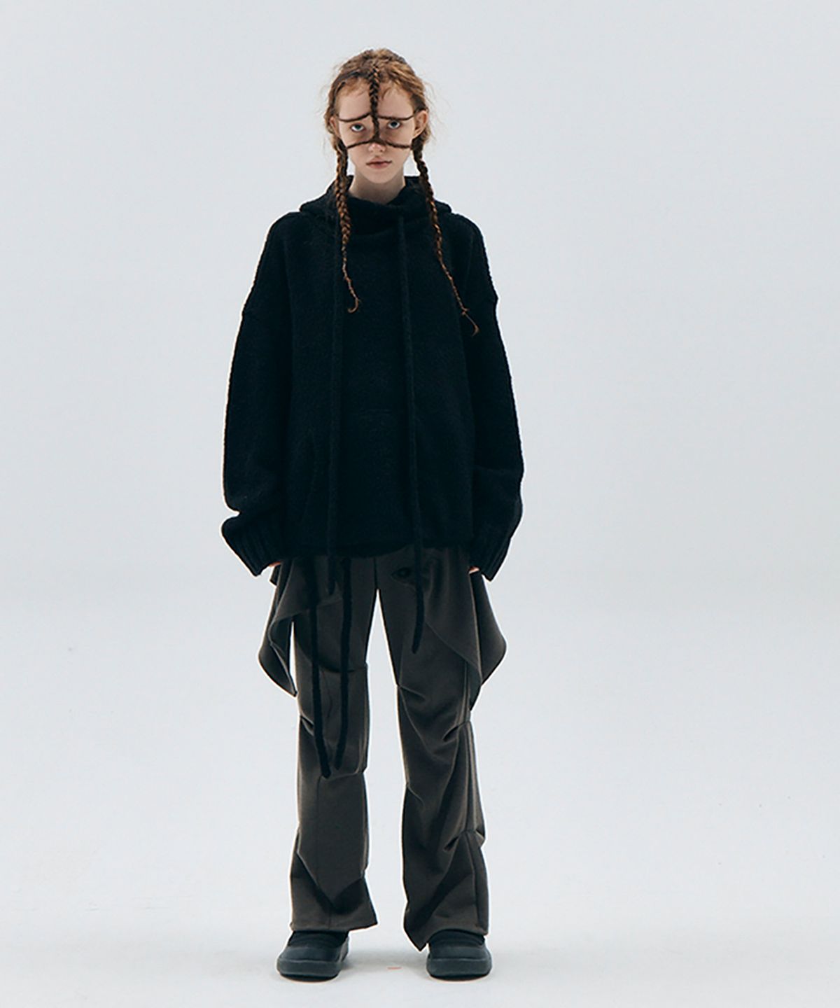 오호스(OJOS) Wrap over Tuck Pants / Khaki