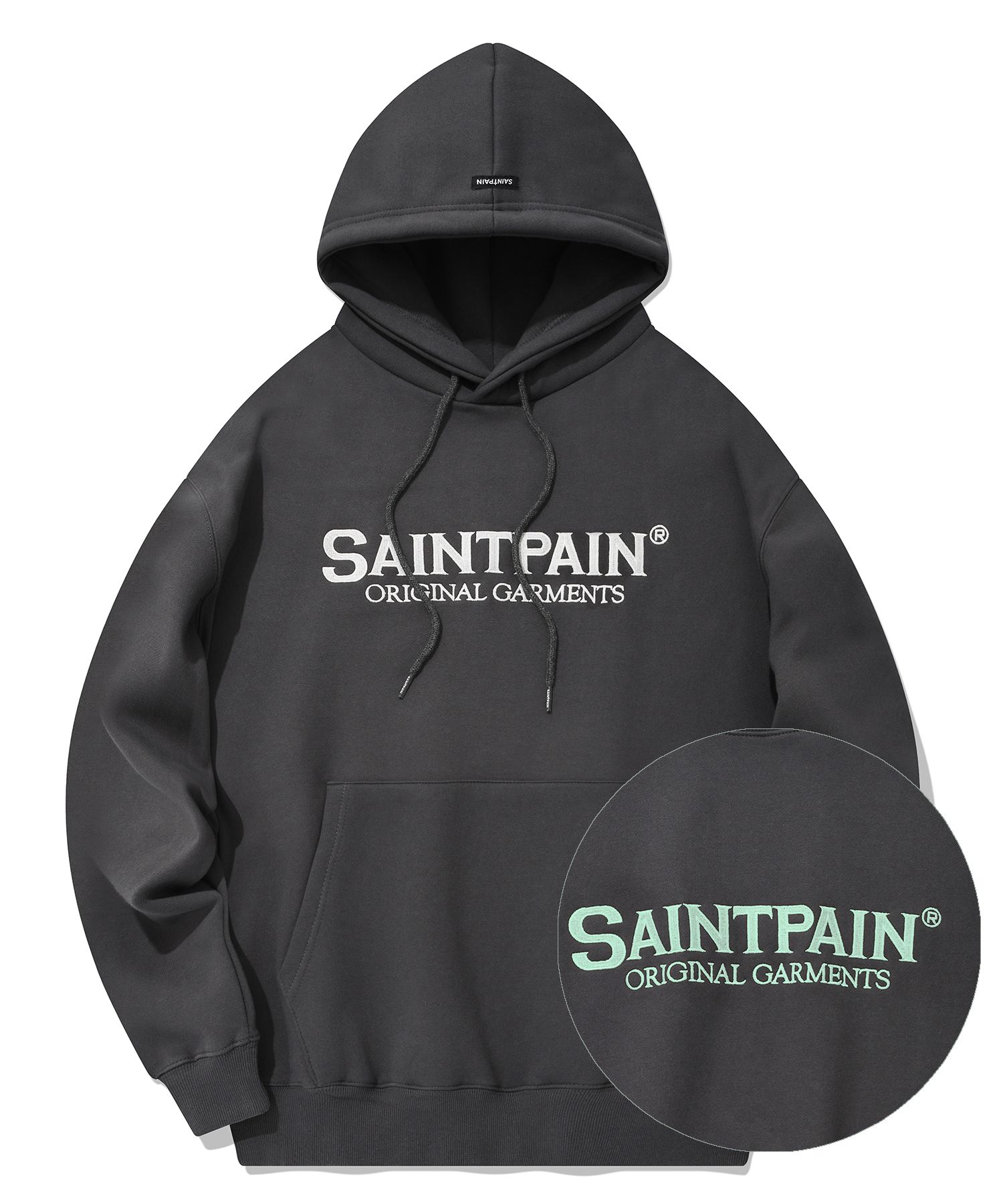 [SAINTPAIN] ★SP POLICE SPRAY PIGMENT HOODIE MUSINSA | SAINTPAIN SP ORIGINAL LOGO HOODIE - CHARCOAL