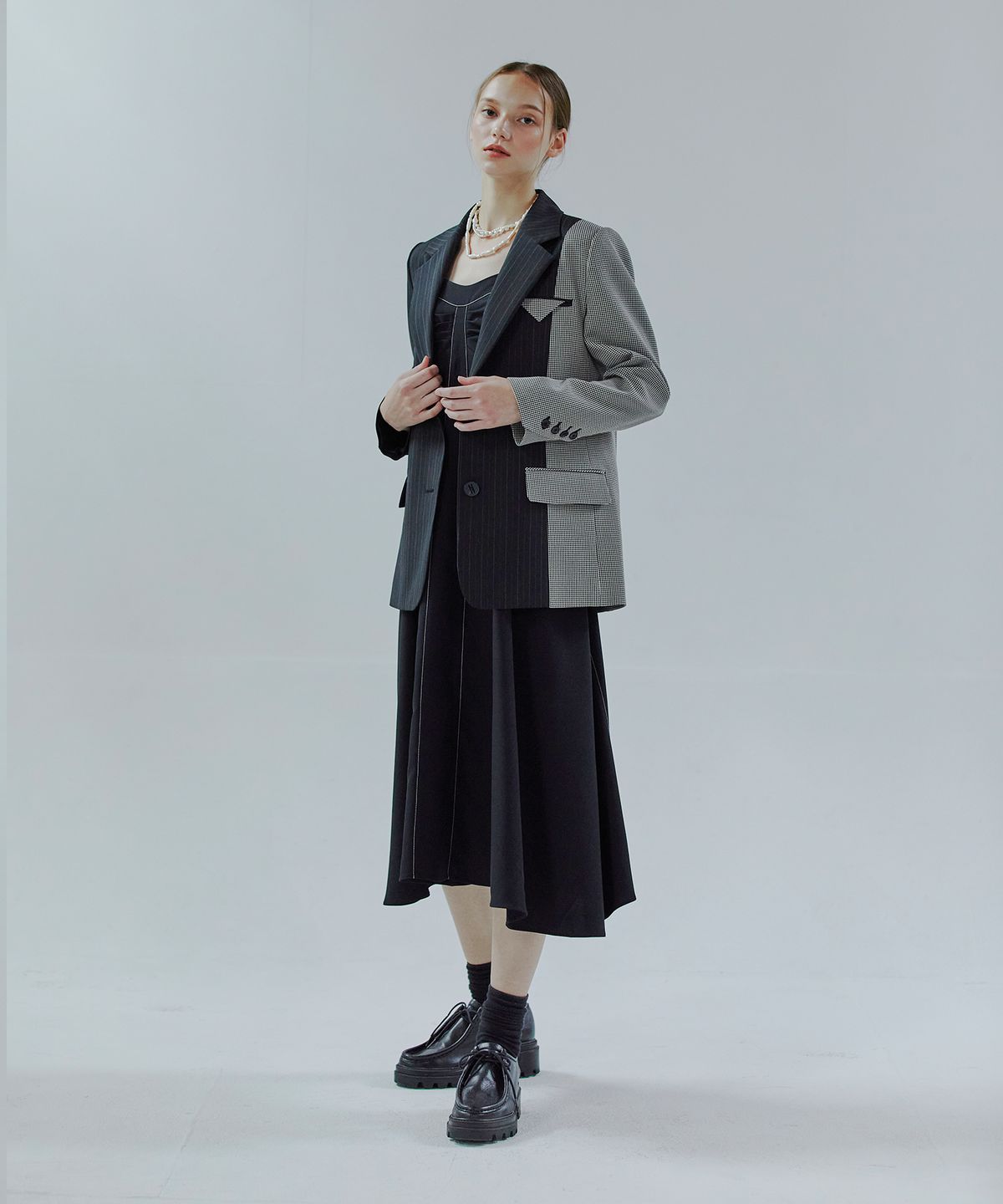 에트몽(ETMON) Two Button Single Jacket  Mix Black