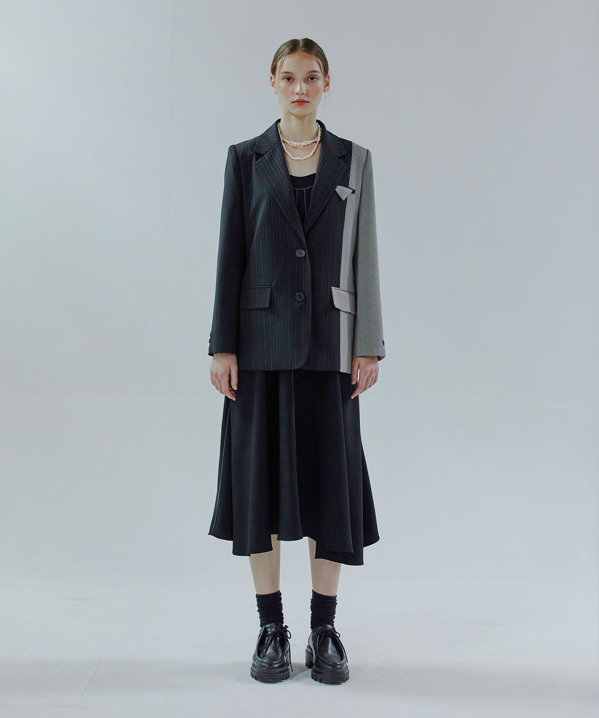 에트몽(ETMON) Two Button Single Jacket  Mix Black