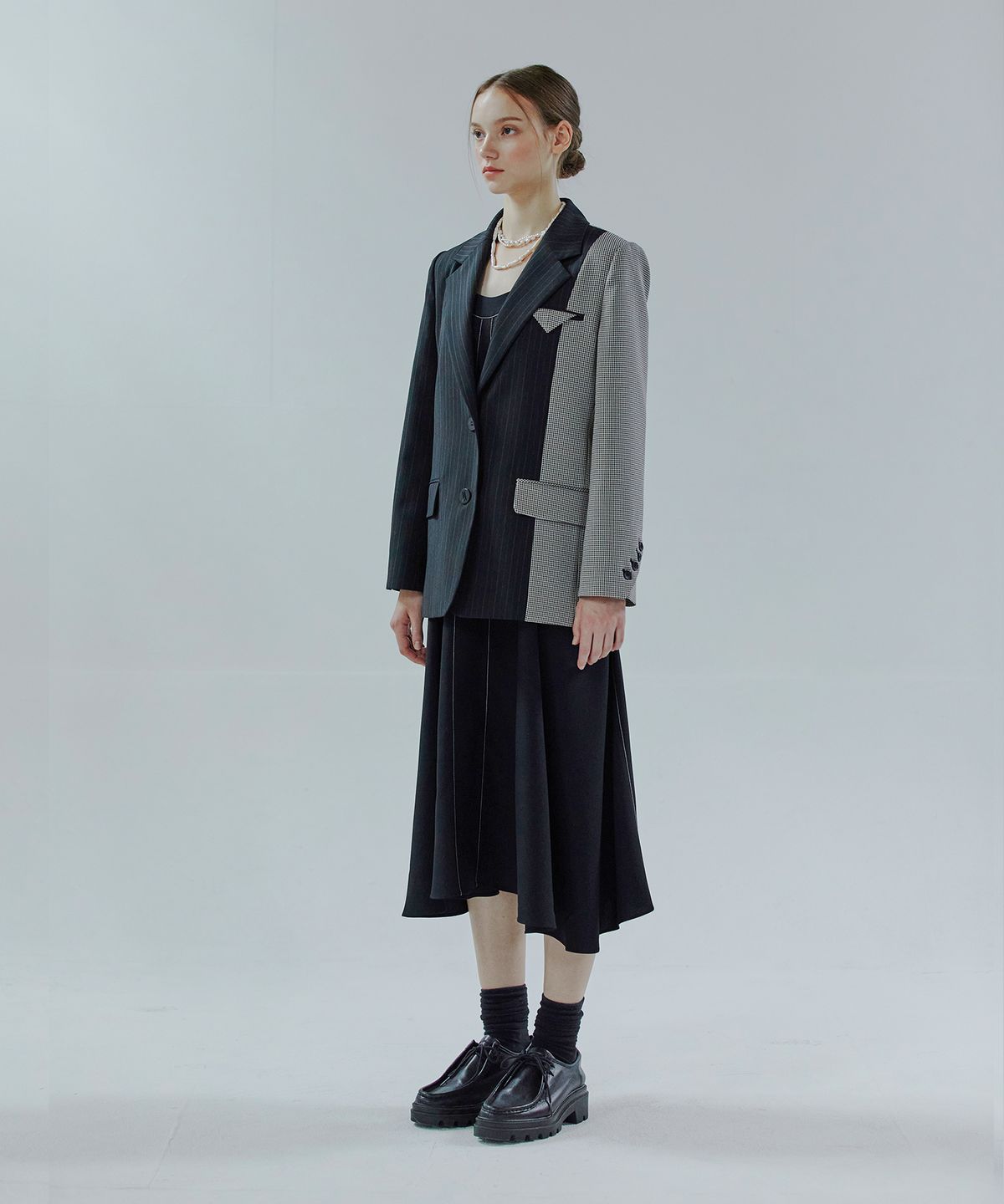 에트몽(ETMON) Two Button Single Jacket  Mix Black