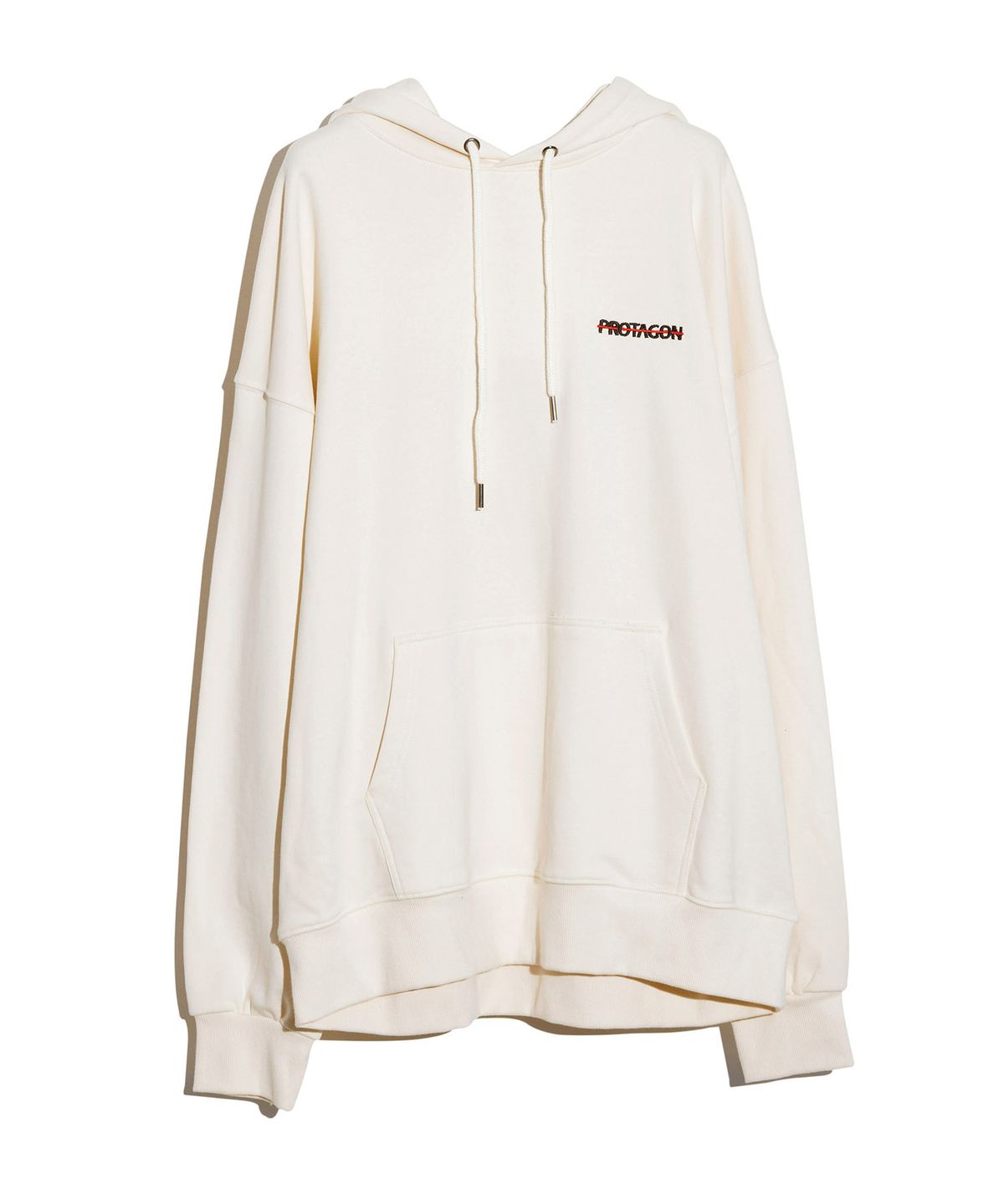 프로타곤(PROTAGON) Parallel Line Logo Hoodie (Ivory)