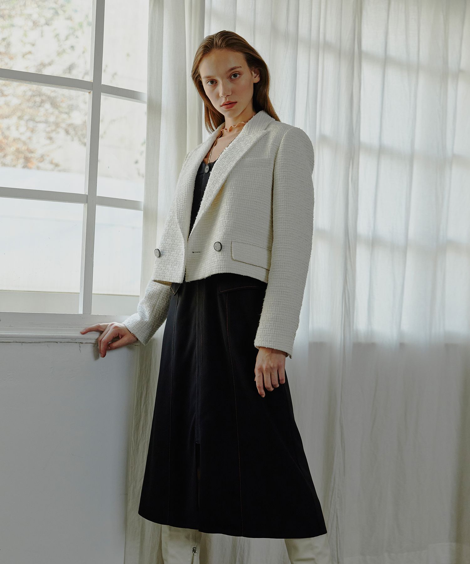MUSINSA | ETMON Tweed Double Jacket Cream