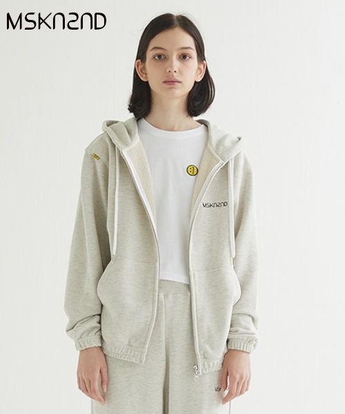 MUSINSA | MSKN2ND SMILE ZIP-UP HOODIE OATMEAL