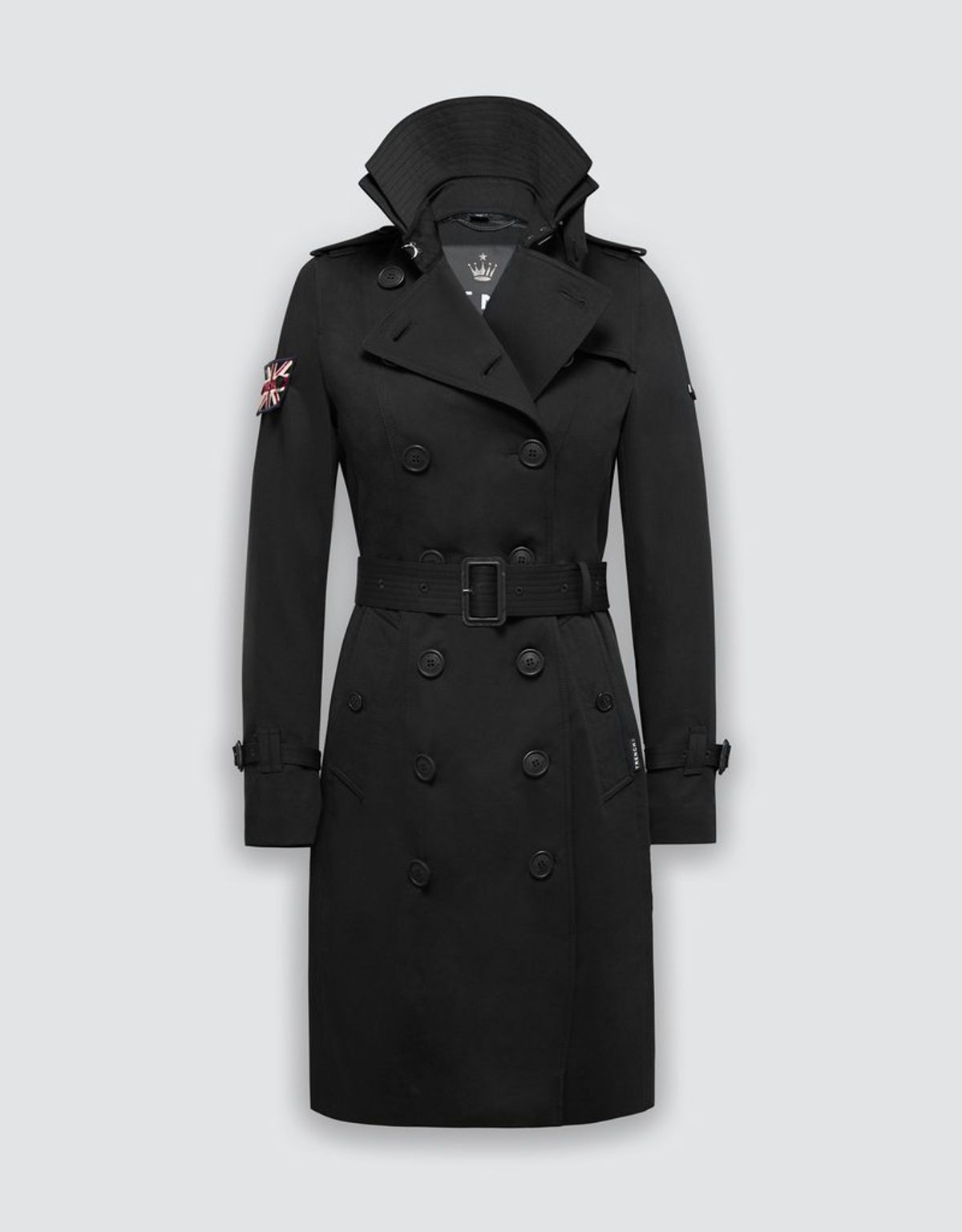 트렌치런던(TRENCH LONDON) 퀸 클래식 트렌치 코트 (BLACK/FLAG/SILVER)