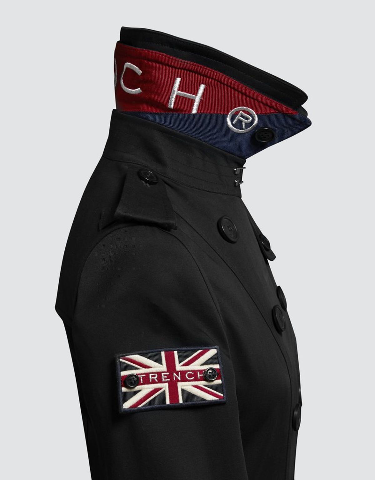 트렌치런던(TRENCH LONDON) 퀸 클래식 트렌치 코트 (BLACK/FLAG/SILVER)