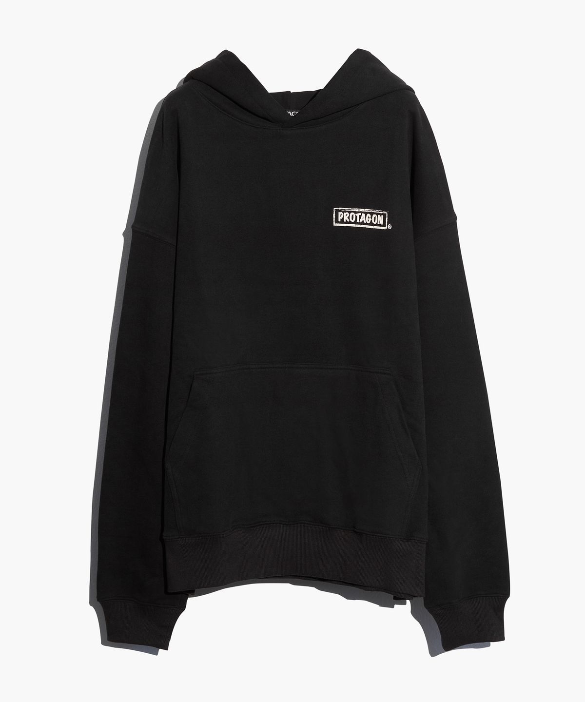 프로타곤(PROTAGON) Rough Box Logo Oversized Hoodie (Black)
