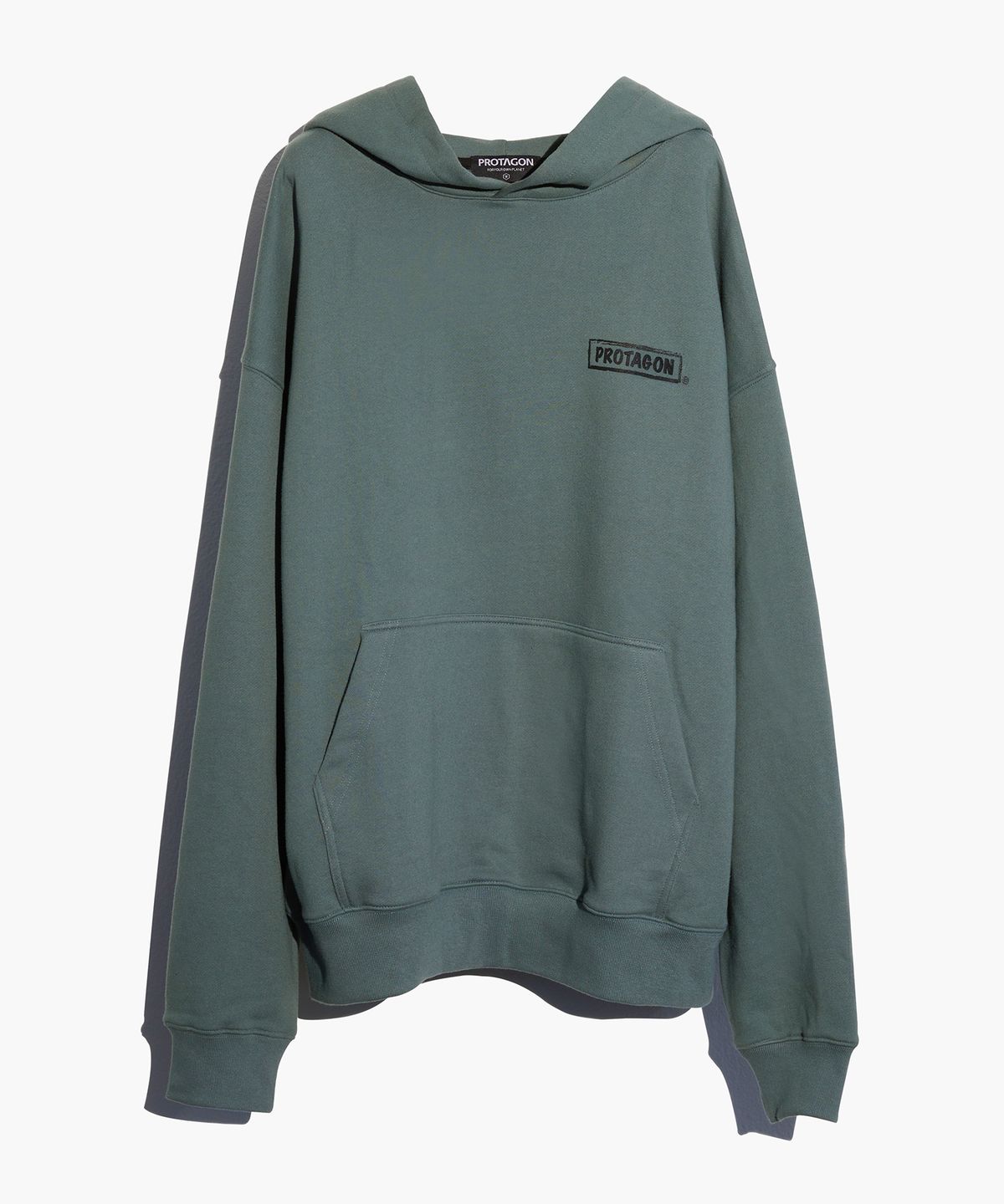 프로타곤(PROTAGON) Rough Box Logo Oversized Hoodie (Khaki)