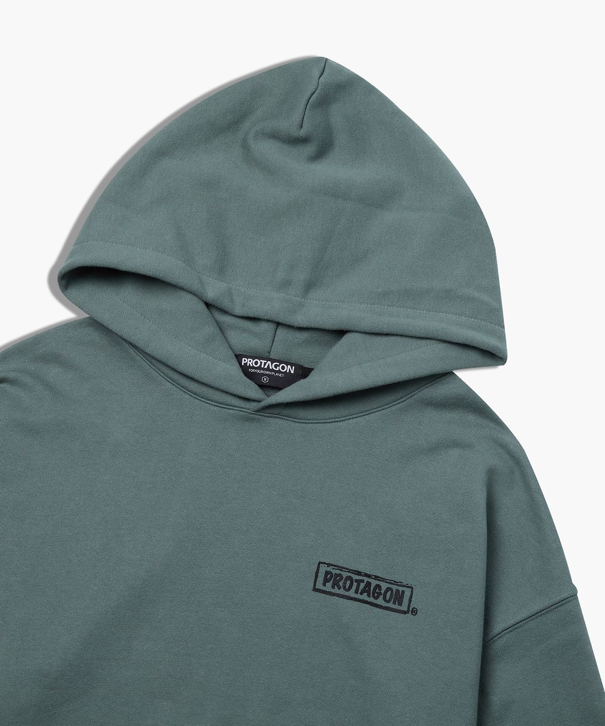 프로타곤(PROTAGON) Rough Box Logo Oversized Hoodie (Khaki)