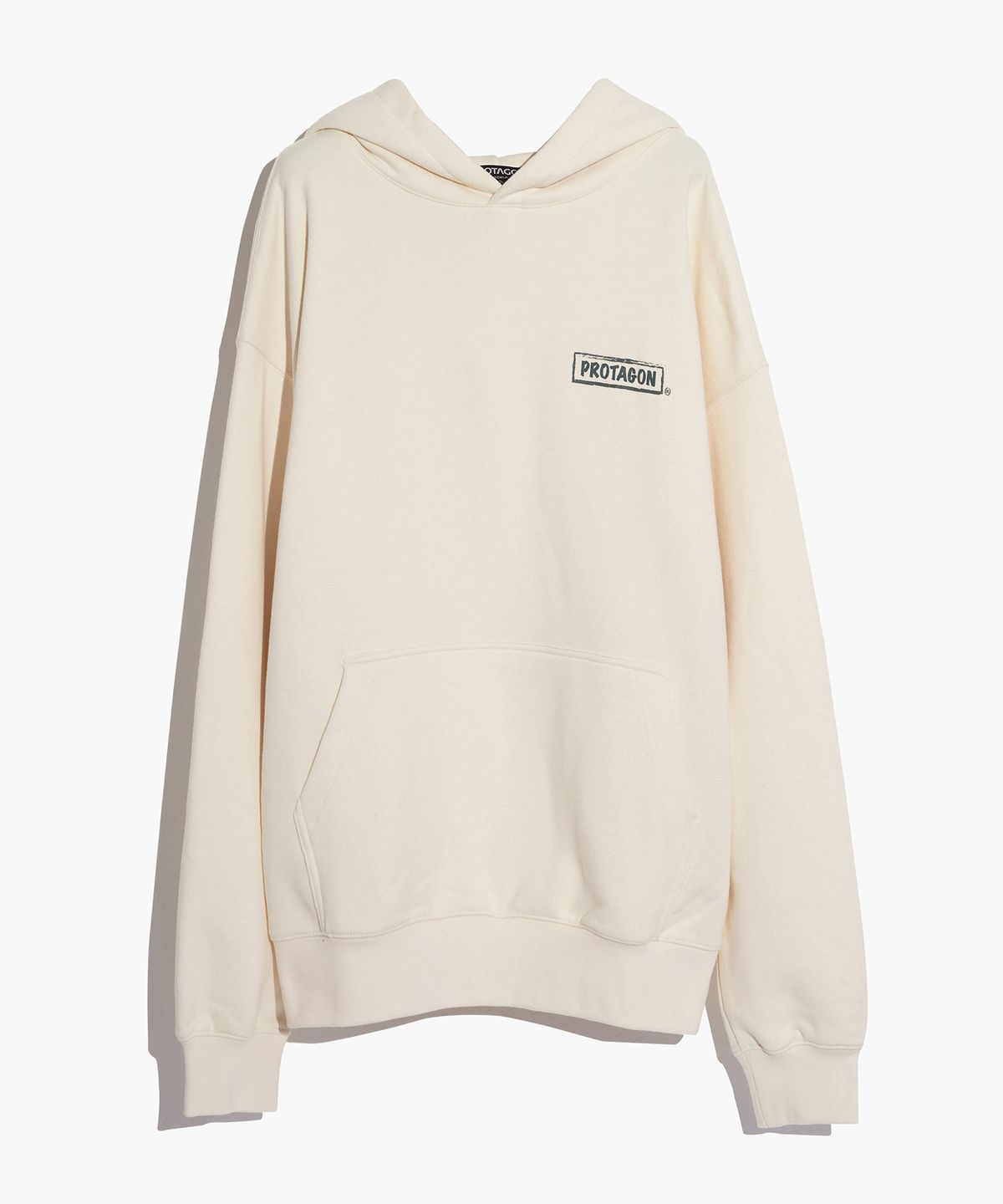프로타곤(PROTAGON) Rough Box Logo Oversized Hoodie (Ivory)