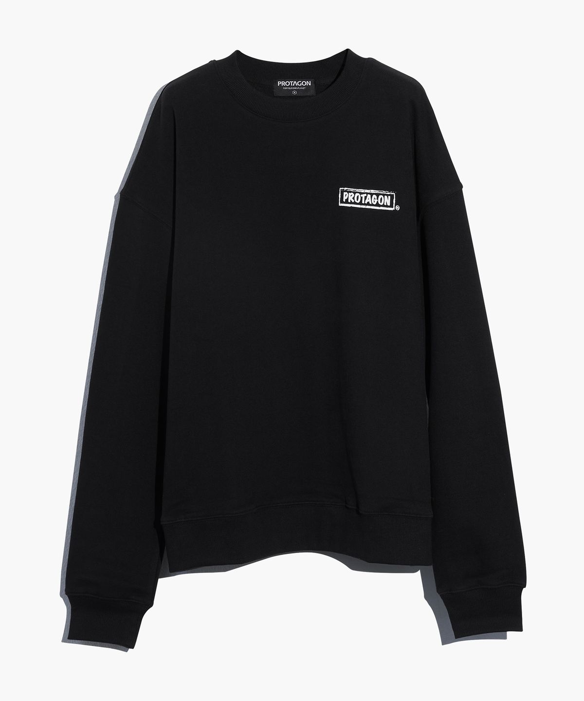 프로타곤(PROTAGON) Rough Box Logo Oversized Sweat Shirts (Black)