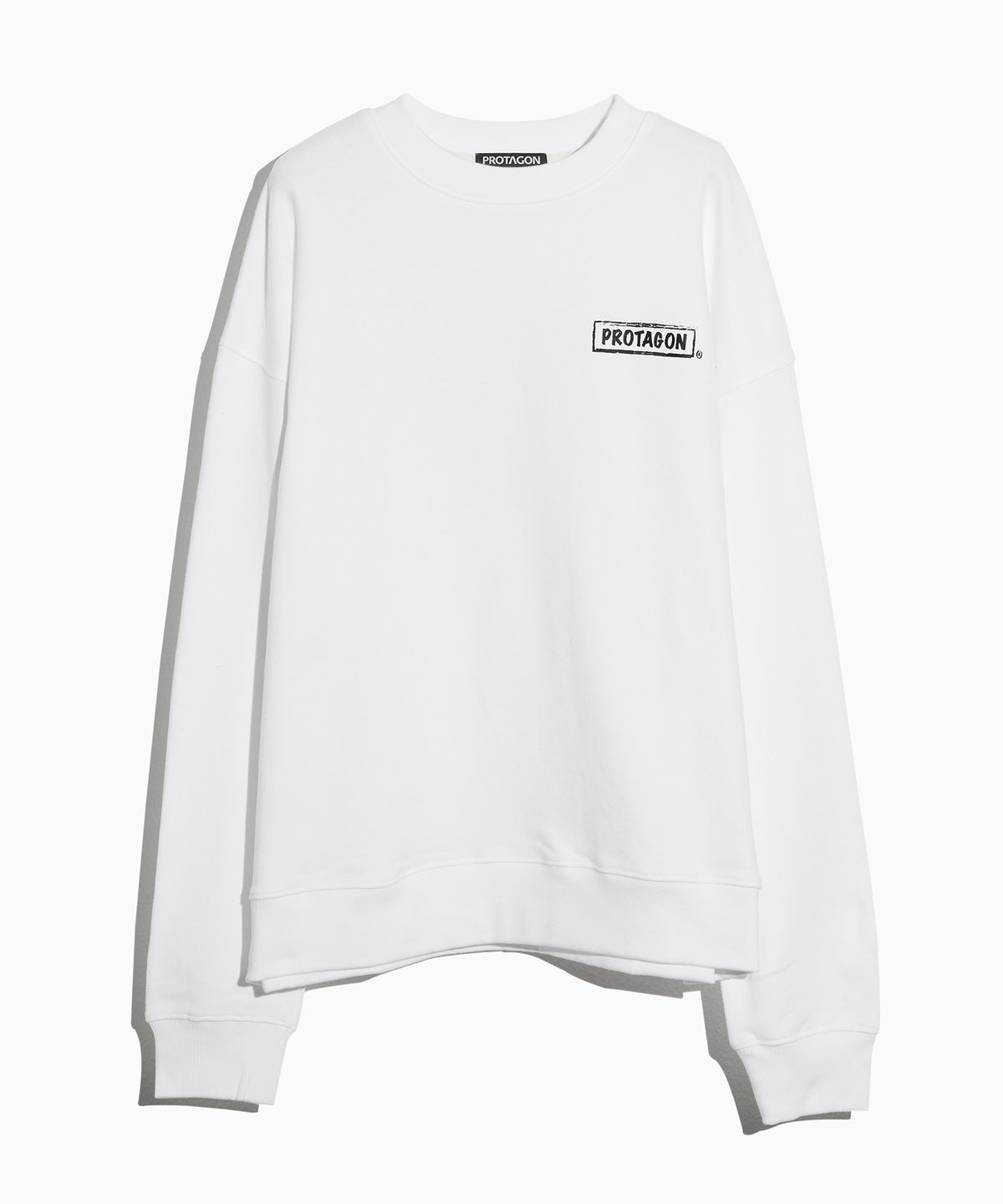 프로타곤(PROTAGON) Rough Box Logo Oversized Sweat Shirts (White)