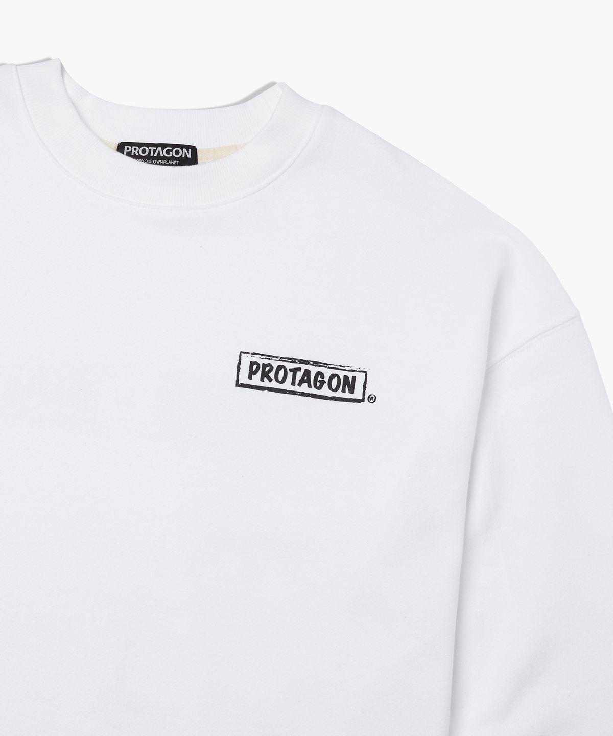 프로타곤(PROTAGON) Rough Box Logo Oversized Sweat Shirts (White)