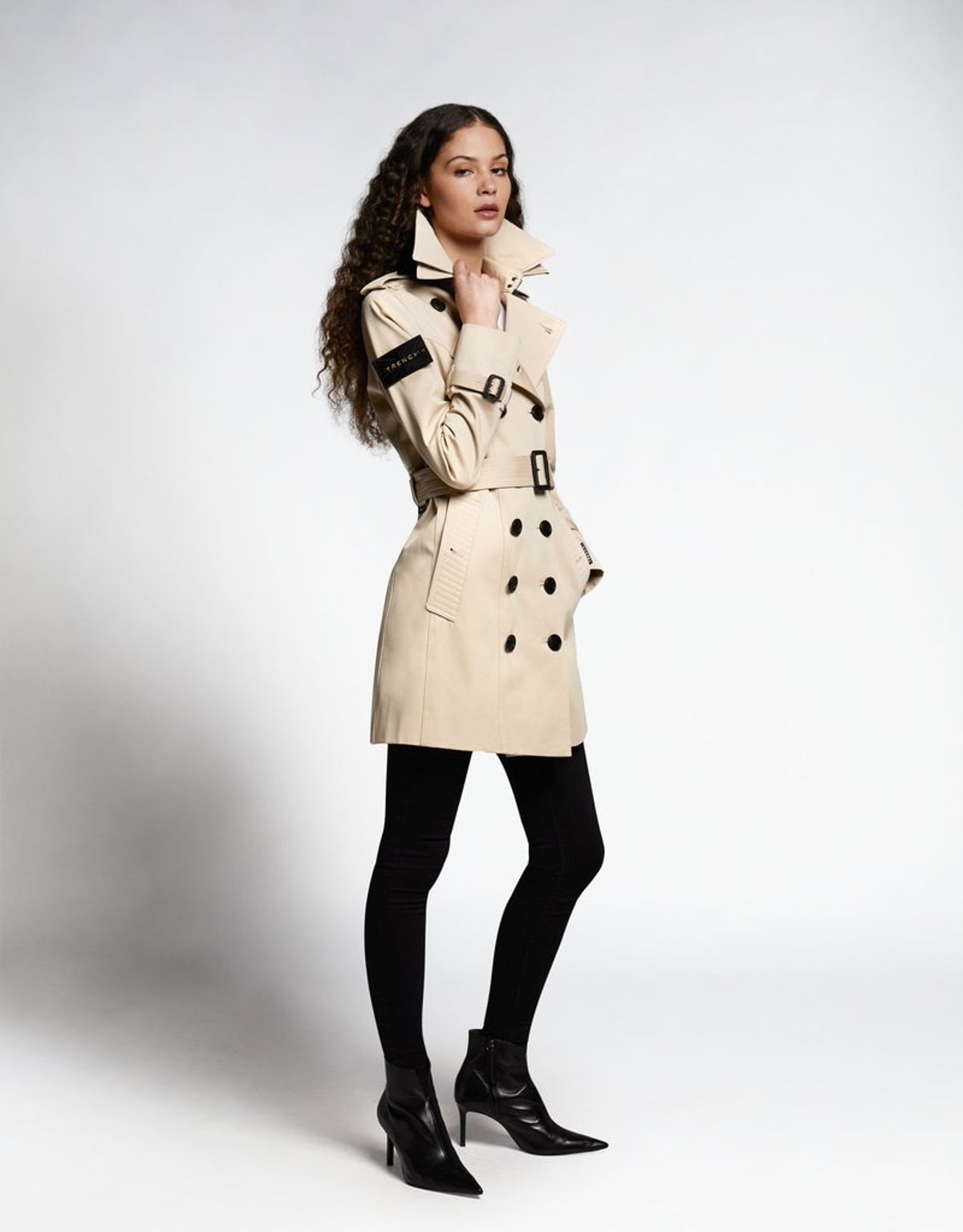 트렌치런던(TRENCH LONDON) 슬림 트렌치 코트 (STONE/BLACK/GOLD)