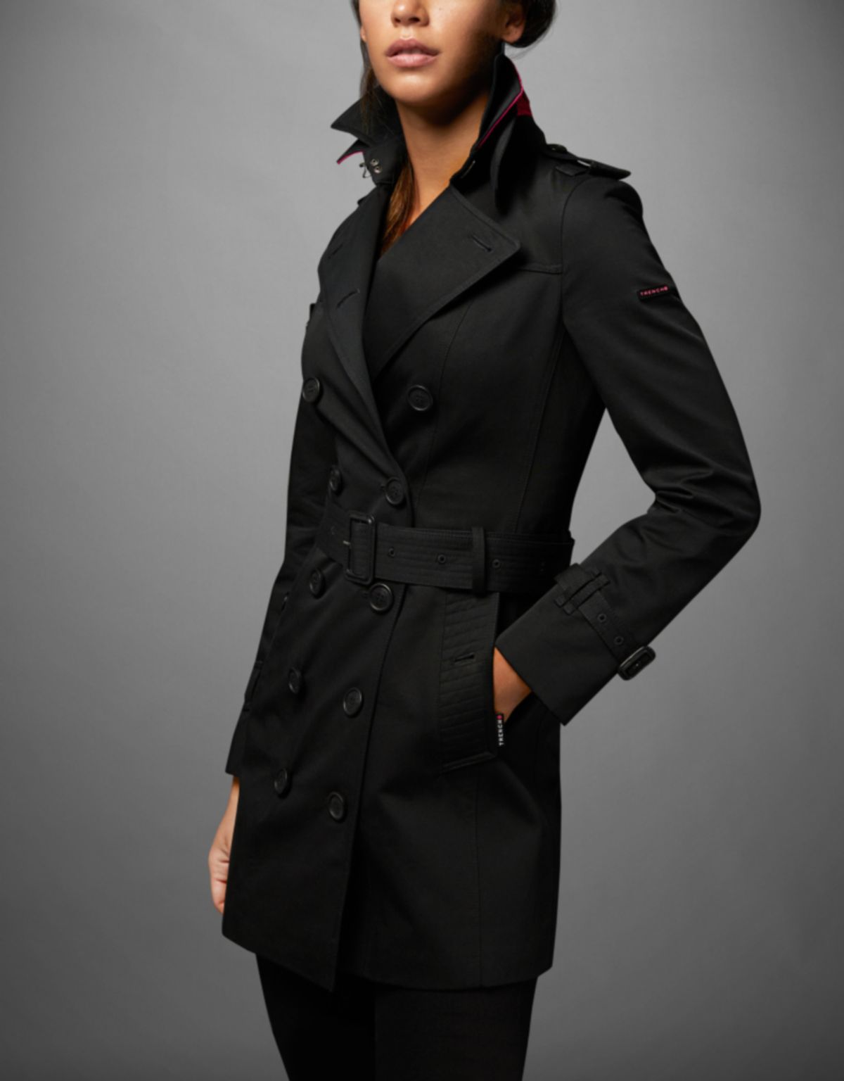 트렌치런던(TRENCH LONDON) 슬림 트렌치 코트(BLACK/PINK/BLACK)