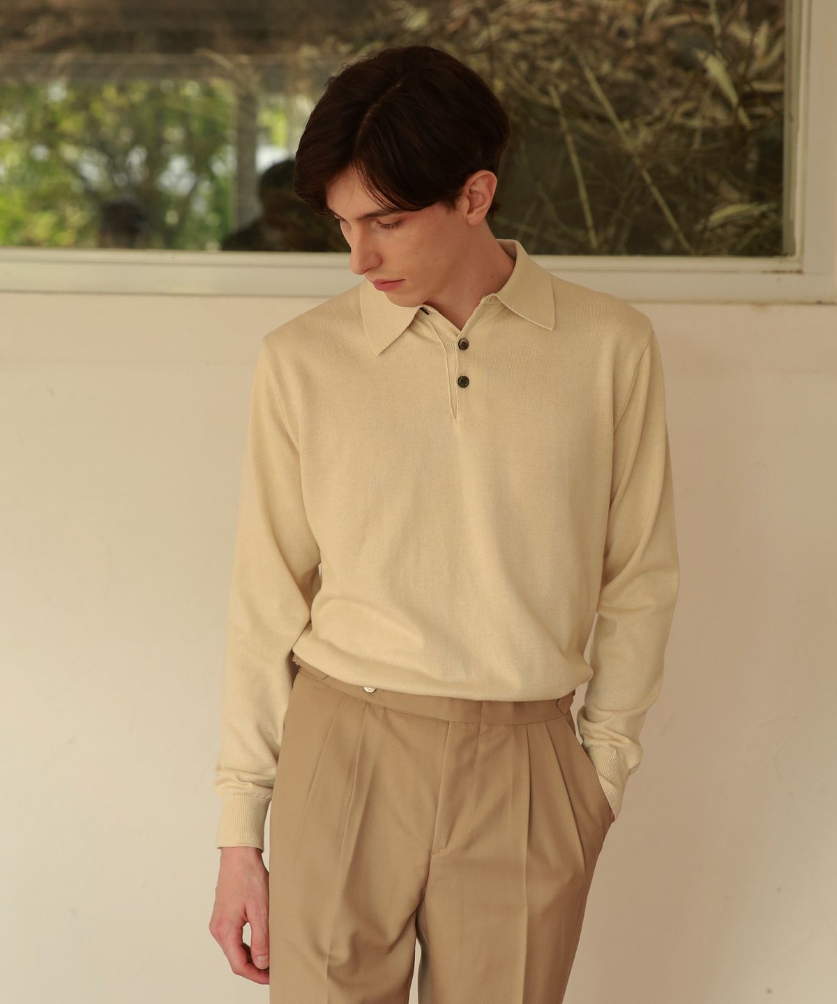 벨리프(BELLIEF) Essential Soft long sleeve polo knit (Cream)