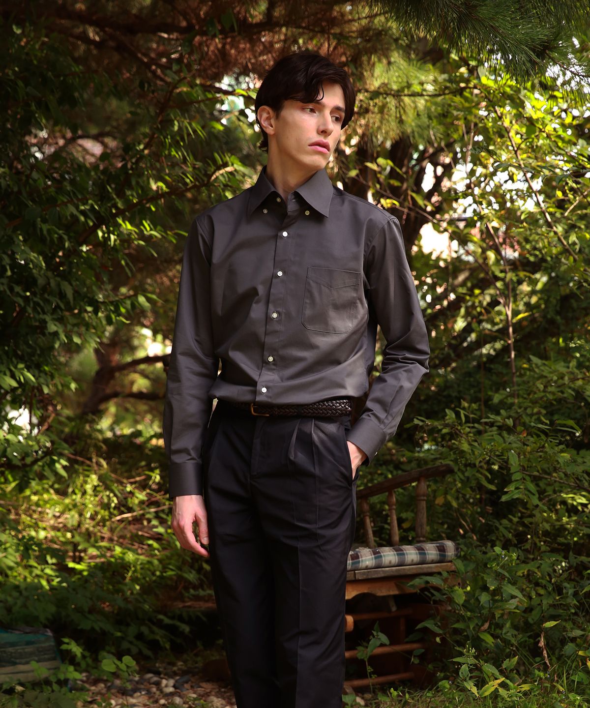벨리프(BELLIEF) Essential Gaberdine cotton shirts (Charcoal)