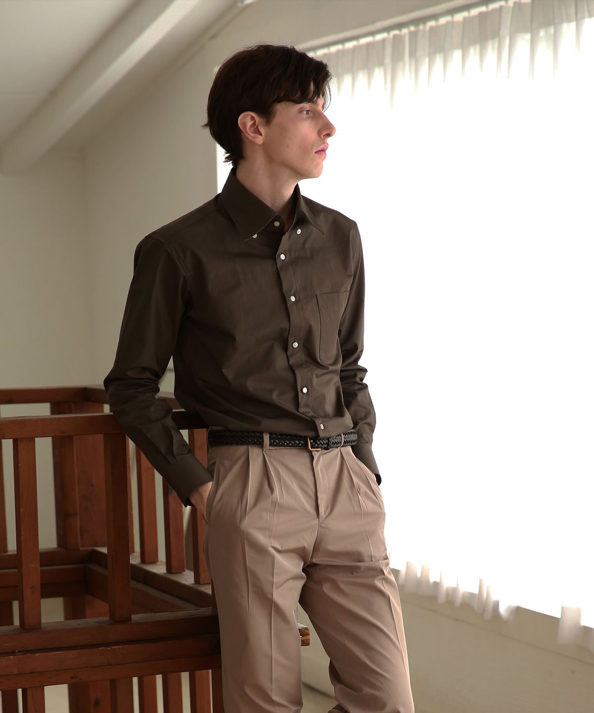 벨리프(BELLIEF) Essential Gaberdine cotton shirts (Dark Brown)