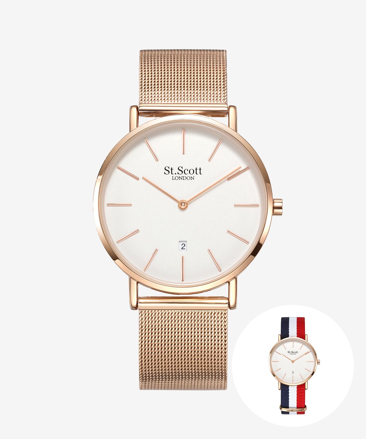세인트스코트런던(ST.SCOTT LONDON) 노바 데이트 메쉬 시계 4종 택1 + 나토 밴드 / ST5503M-SET