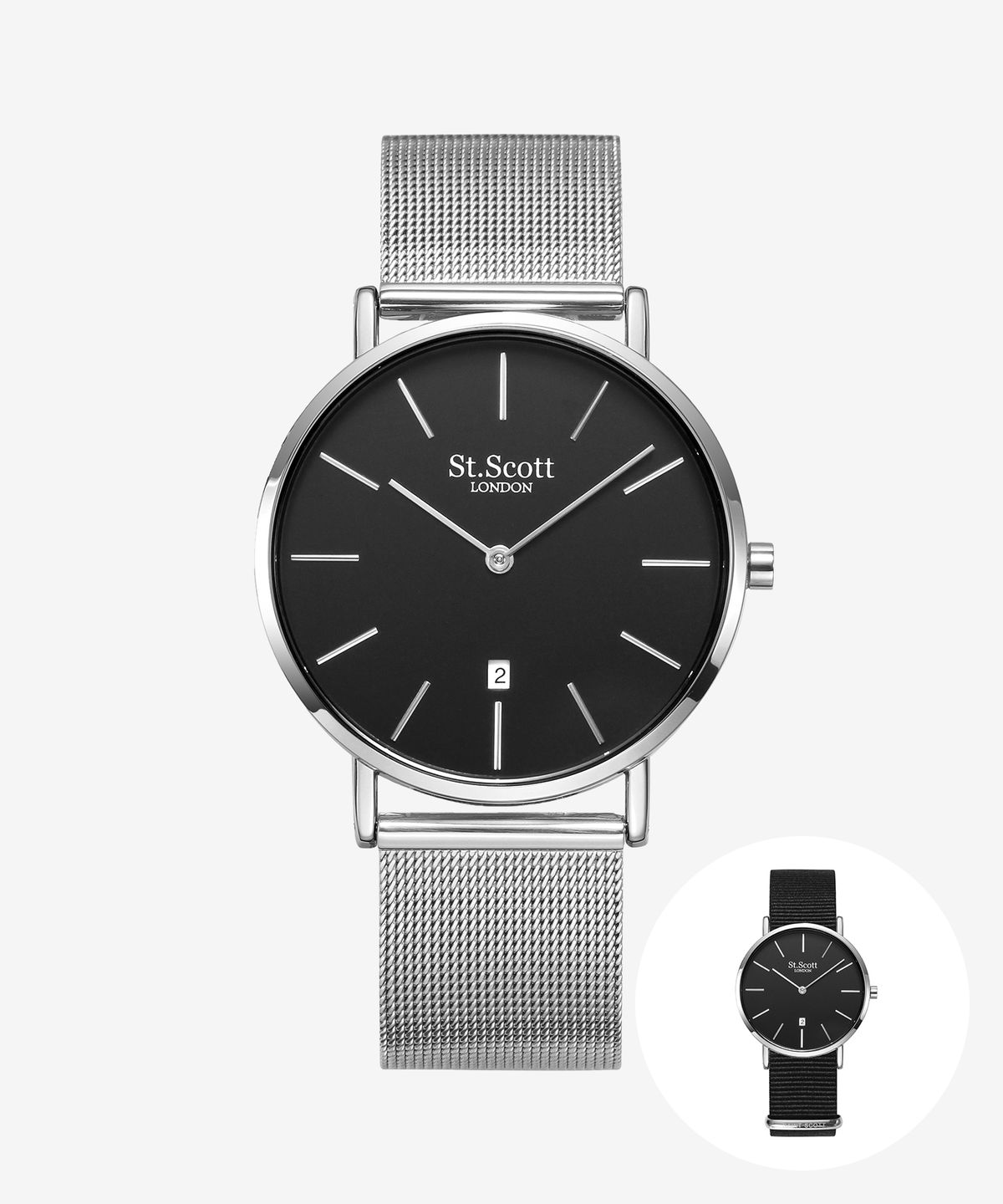 세인트스코트런던(ST.SCOTT LONDON) 노바 데이트 메쉬 시계 4종 택1 + 나토 밴드 / ST5503M-SET