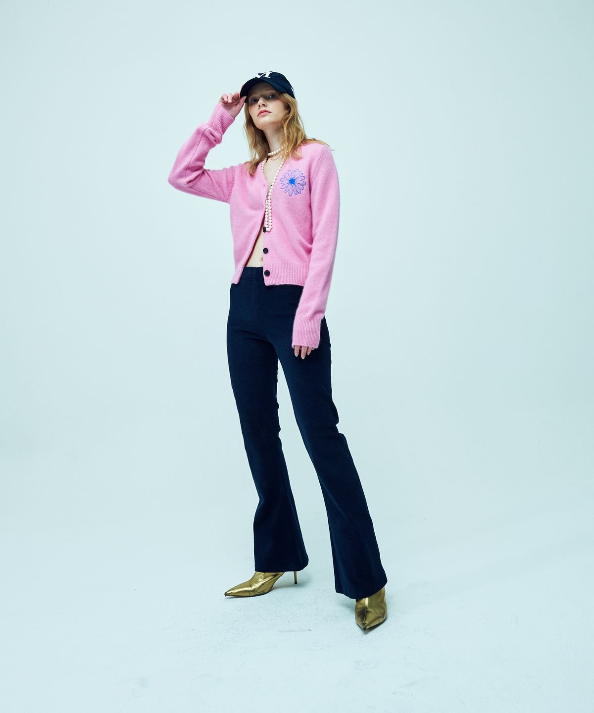 마르디 메크르디(MARDI MERCREDI) RACCOON BLENDED CARDIGAN V NECK_PINK BLUE