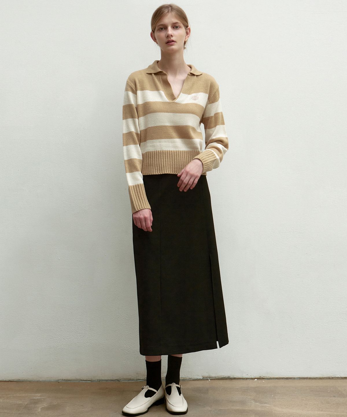 닉앤니콜(NICK&NICOLE) H-LINE SLIT SKIRT_BLACK