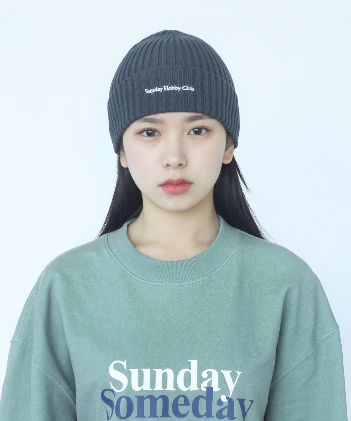 선데이하비클럽(SUNDAY HOBBY CLUB) 코튼 시그니처 로고 비니-다크 그레이