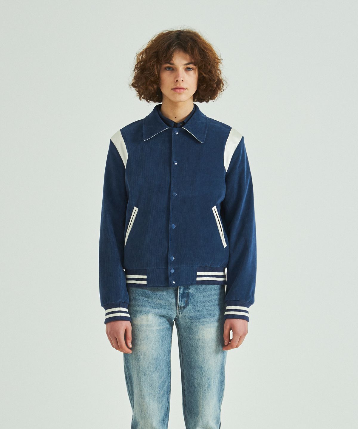 롤링스튜디오(ROLLINGSTUDIOS) CORDUROY VARSITY JACKET ROYAL BLUE
