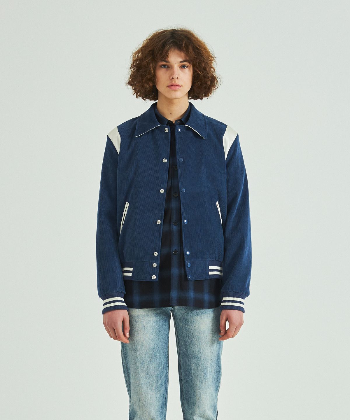 롤링스튜디오(ROLLINGSTUDIOS) CORDUROY VARSITY JACKET ROYAL BLUE