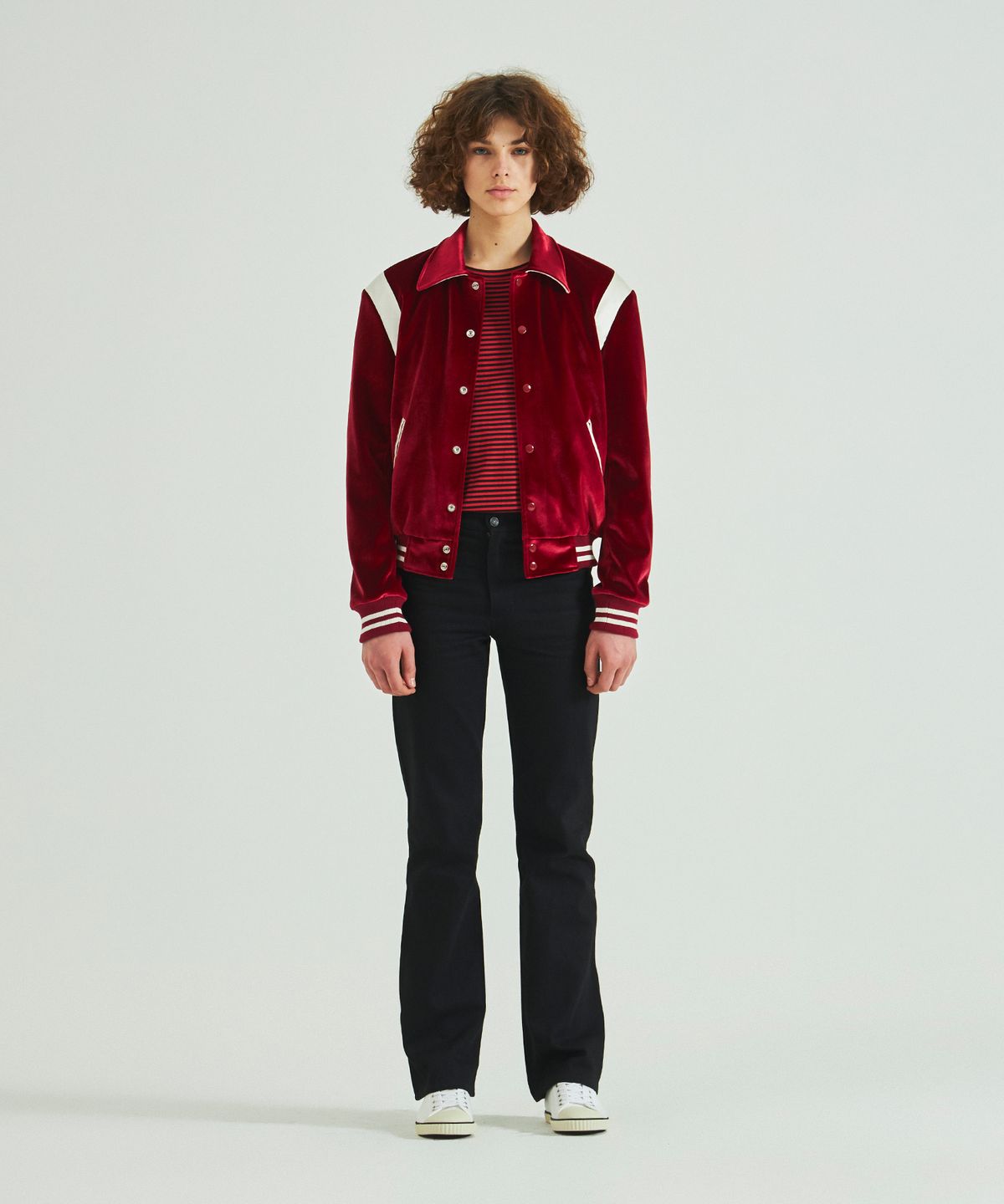 롤링스튜디오(ROLLINGSTUDIOS) VELVET VARSITY JACKET RED