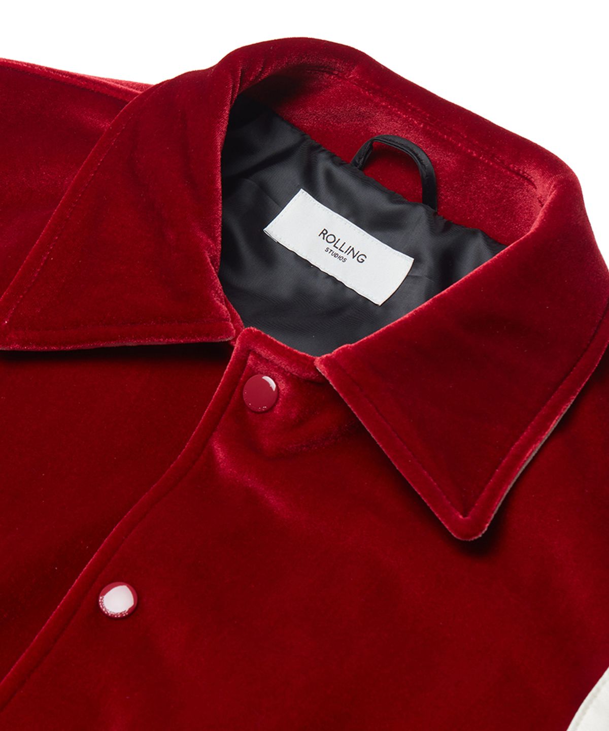 롤링스튜디오(ROLLINGSTUDIOS) VELVET VARSITY JACKET RED