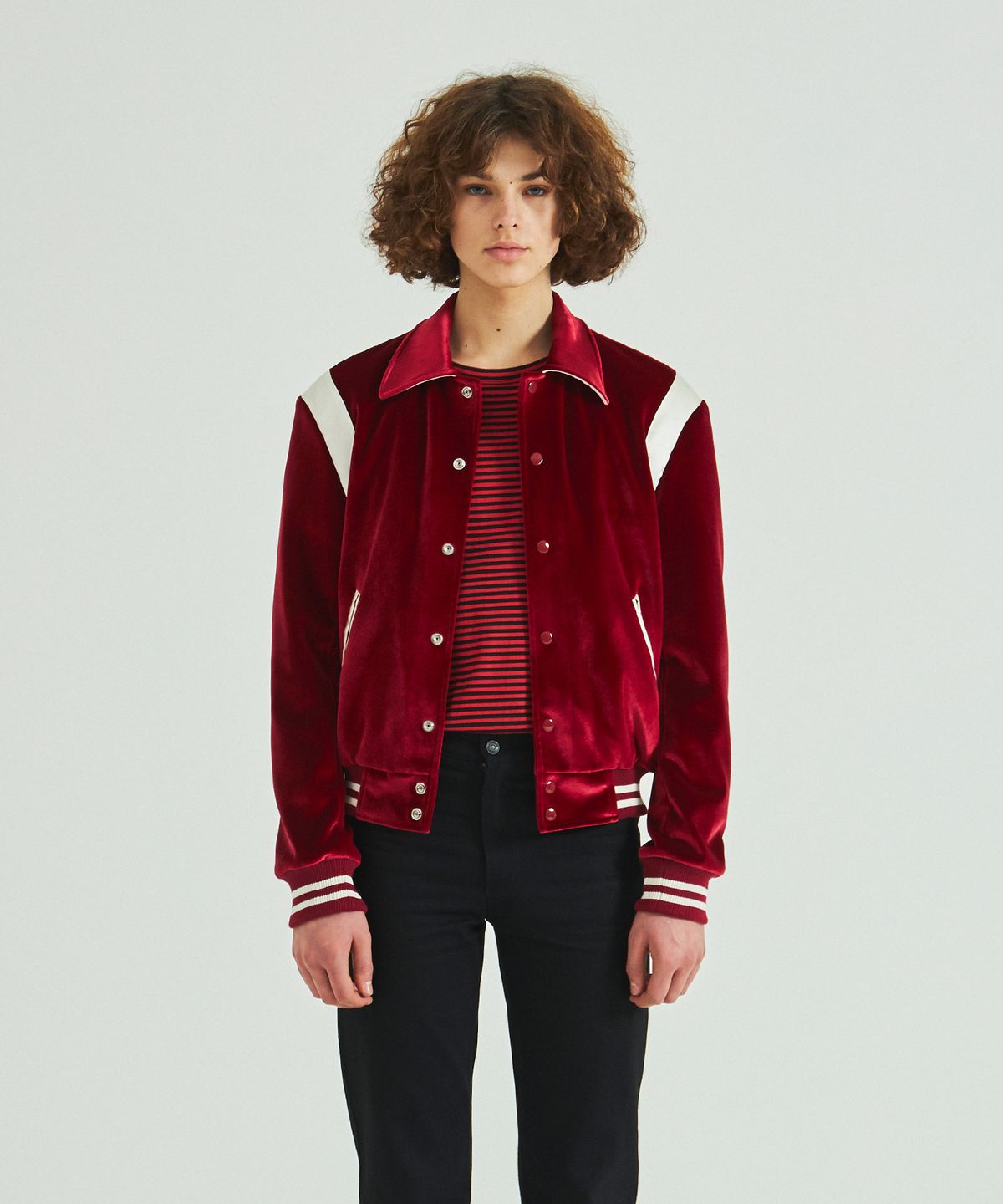 롤링스튜디오(ROLLINGSTUDIOS) VELVET VARSITY JACKET RED