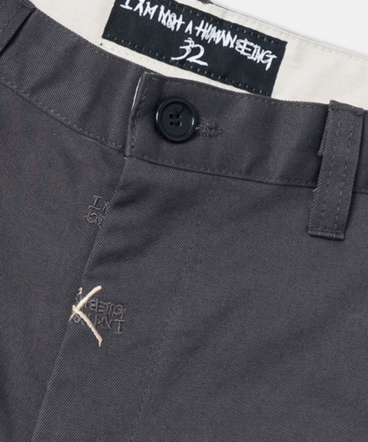 아임낫어휴먼비잉(I AM NOT A HUMAN BEING) LOGO ALLOVER WORK PANTS - CHARCOAL