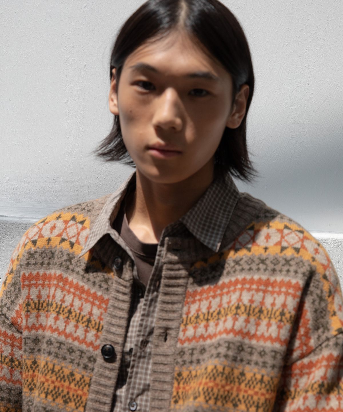 어나더 오피스(ANOTHER OFFICE) Grandma Fairisle Cardigan (Orange Beige)