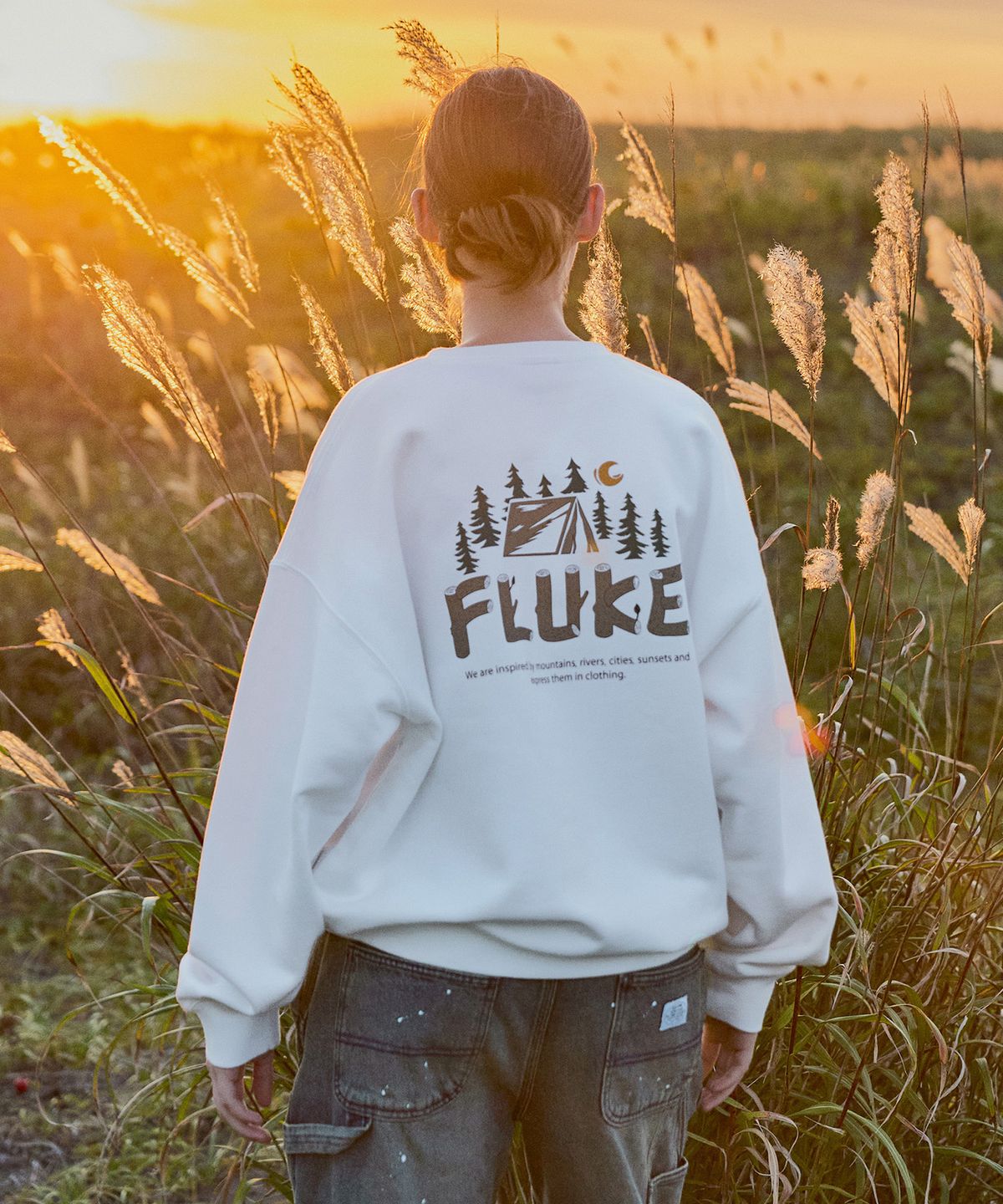 플루크(FLUKE) 포레스트 우드 로고  맨투맨티셔츠 화이트 FMT3055-Z