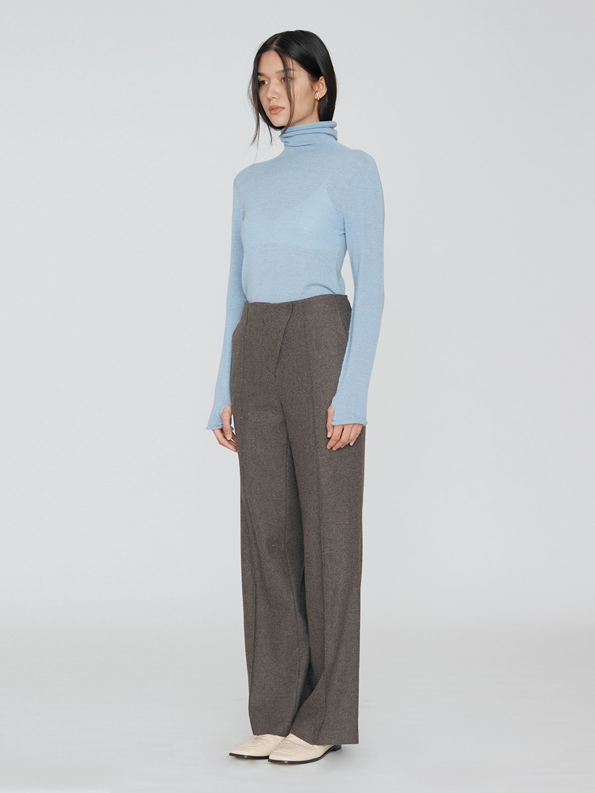 렘플레이스먼트(REMPLACEMENT) OBLIQUE LINE TROUSERS - MELANGE BROWN