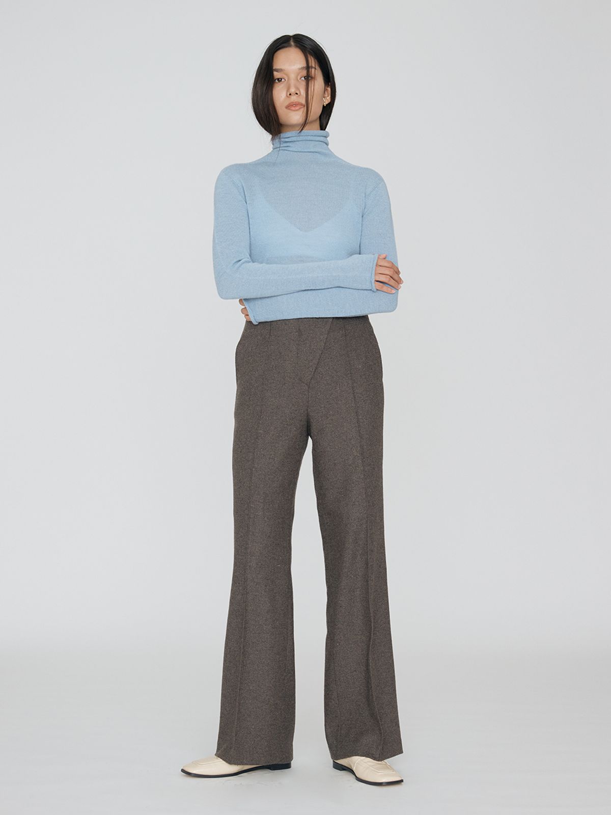 렘플레이스먼트(REMPLACEMENT) OBLIQUE LINE TROUSERS - MELANGE BROWN