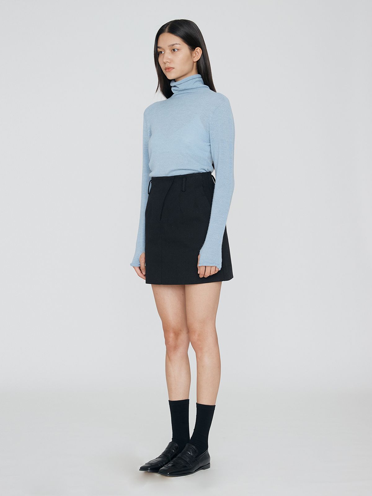 렘플레이스먼트(REMPLACEMENT) OBLIQUE LINE SKIRT - BLACK