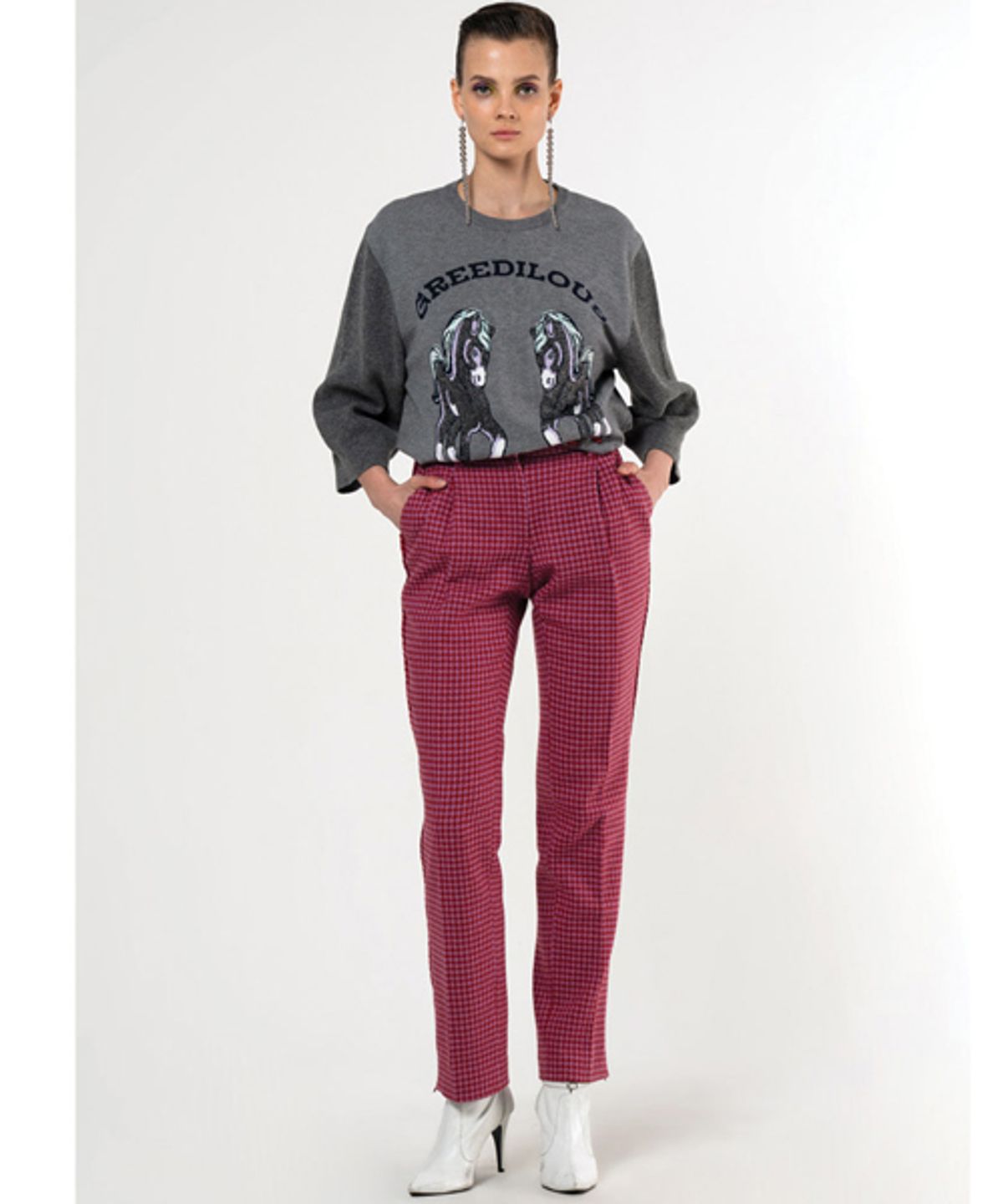 그리디어스(GREEDILOUS) Pink Houndtooth Check Trousers