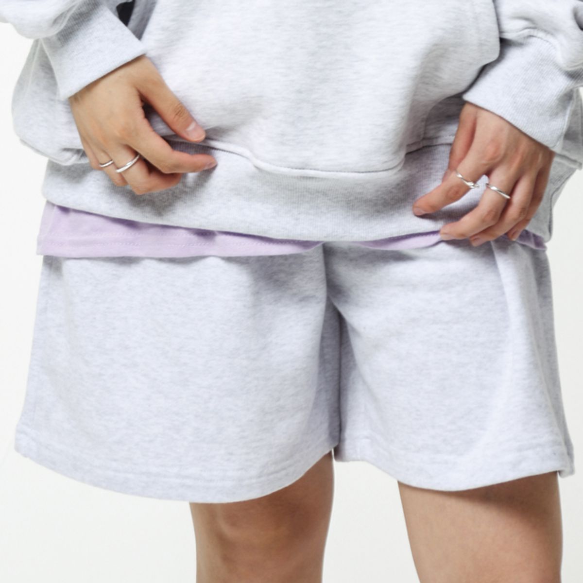스터퍼(STUFFER) logo short sweat pants (5color/White melange)