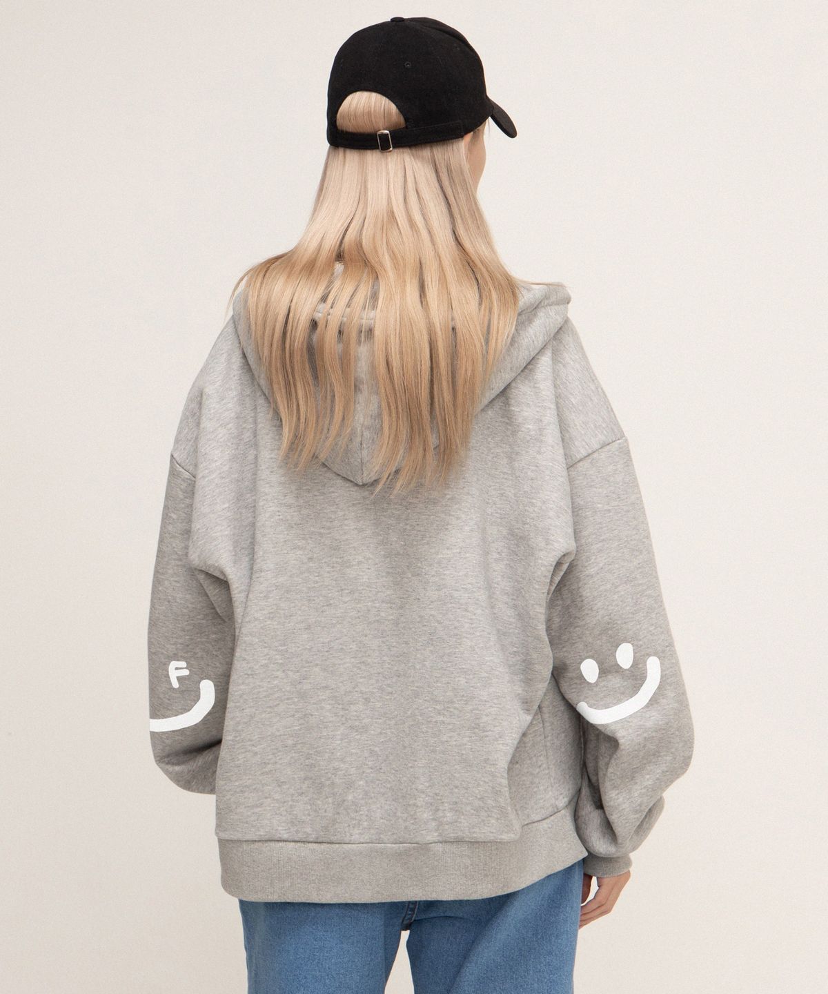 그레이버(GRAVER) [UNISEX]엘보우 드로잉스마일 후드집업_그레이