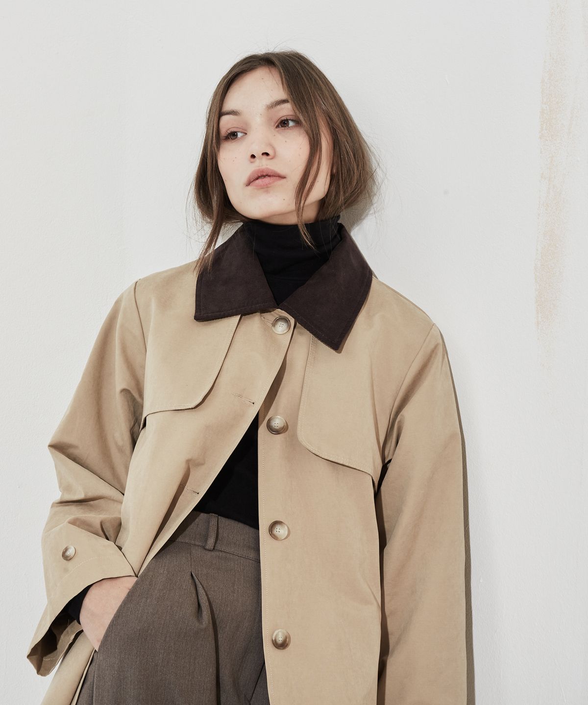 마나비스세븐(MANAVIS7) Corduroy Point Trench Coat Beige