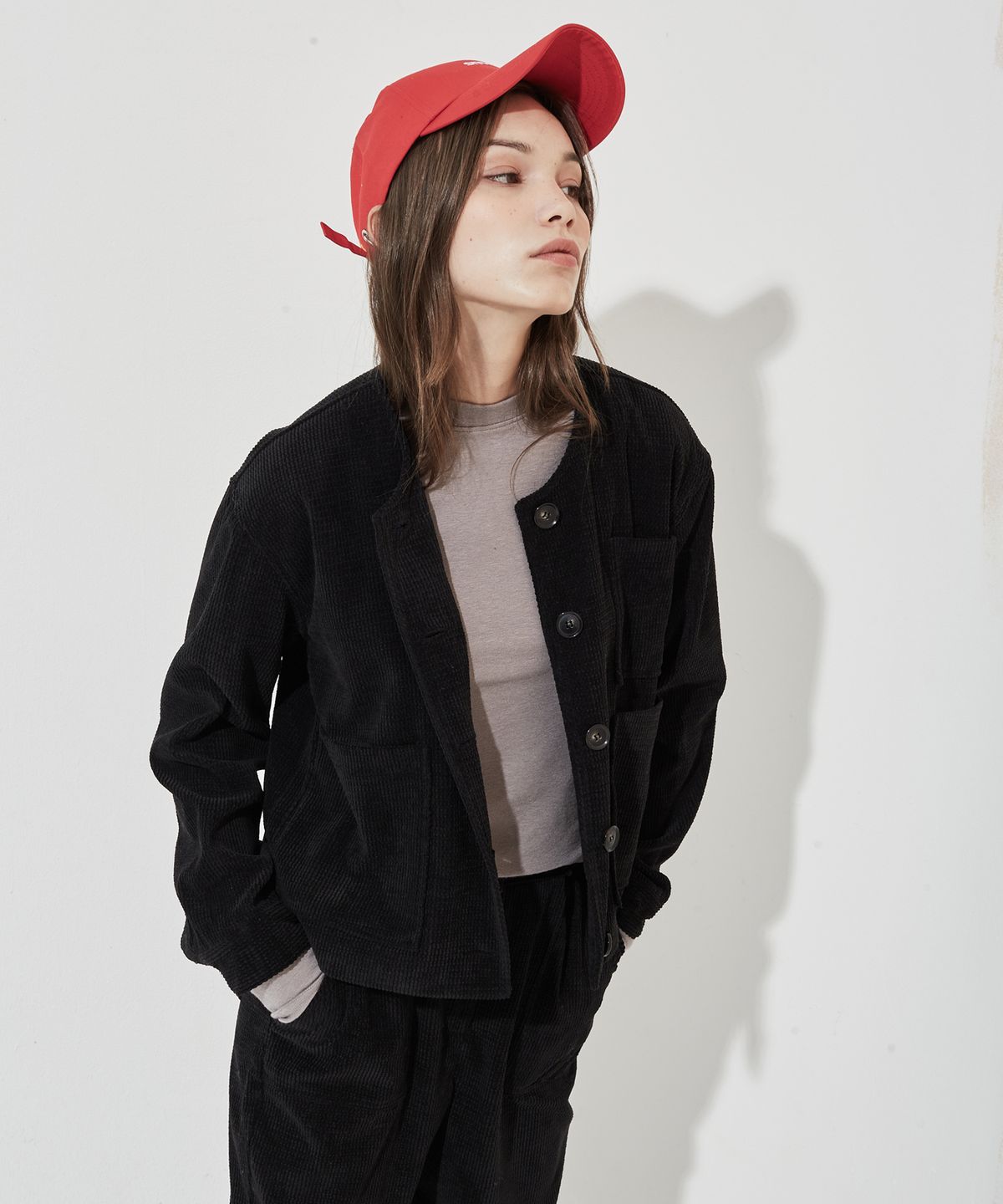 마나비스세븐(MANAVIS7) No Collar Corduroy Jacket Black
