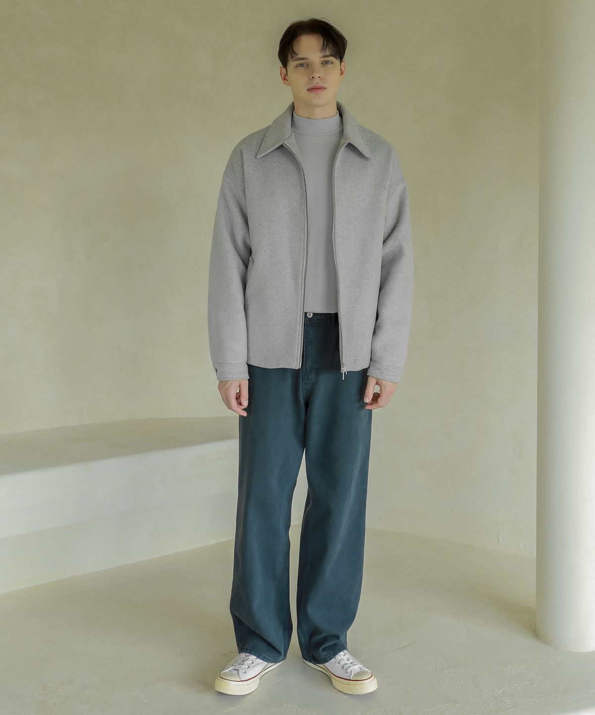 이에스엔(ESN) 하프 폴라 니트 티셔츠 라이트그레이
