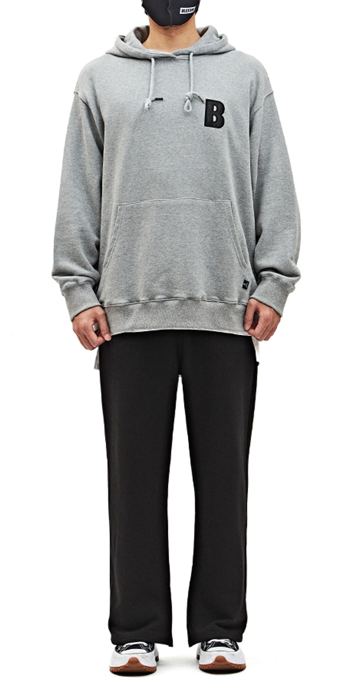 블랙스미(BLEXXME) B LOGO PATCH OVERSIZE FIT HOOD T-SHIRT GREY