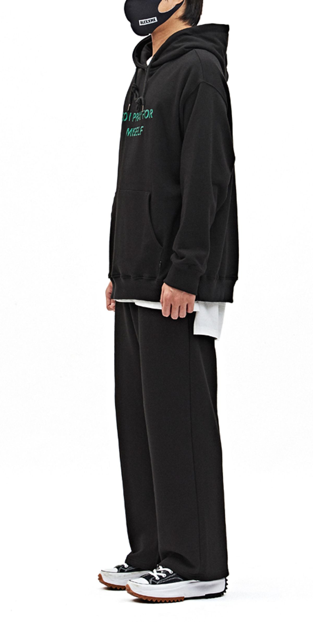 블랙스미(BLEXXME) SO I PRAY FOR MYSELF OVERSIZE FIT HOOD T-SHIRT BLACK