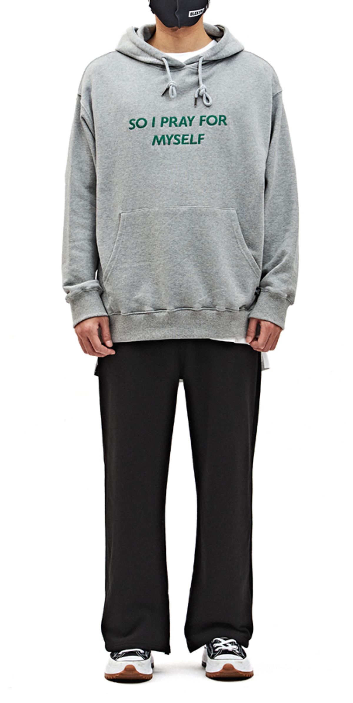 블랙스미(BLEXXME) SO I PRAY FOR MYSELF OVERSIZE FIT HOOD T-SHIRT GREY