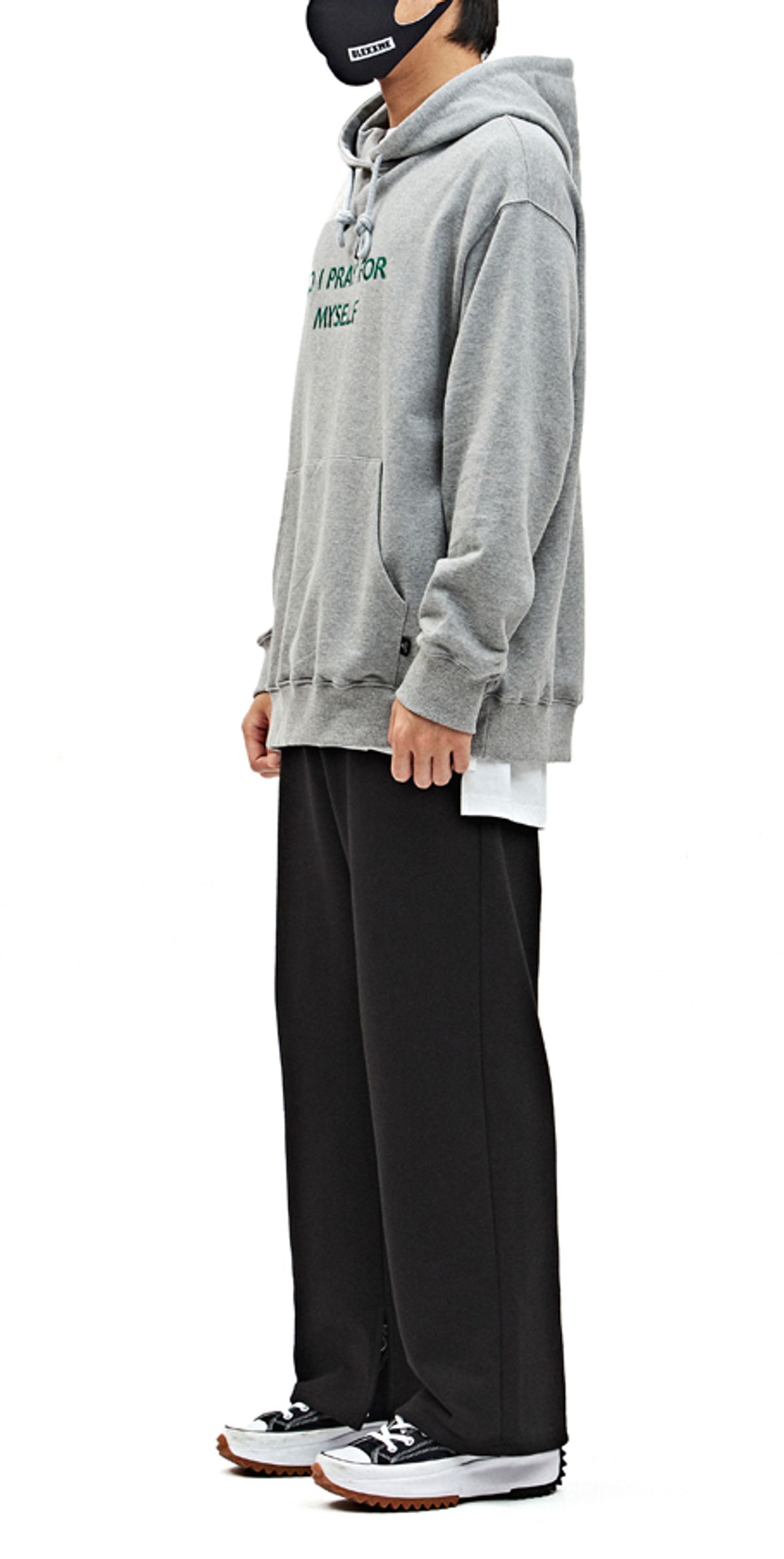 블랙스미(BLEXXME) SO I PRAY FOR MYSELF OVERSIZE FIT HOOD T-SHIRT GREY