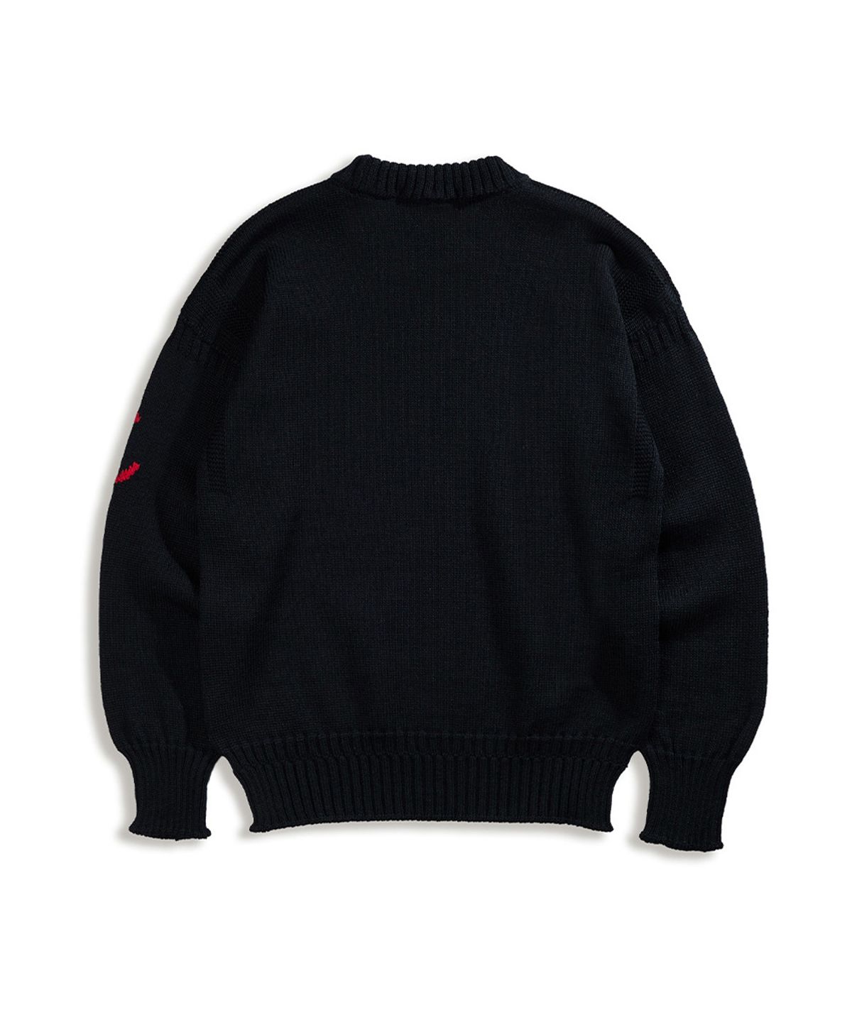 건지 울른스(Guernsey Woollens) 크루넥 홀가먼트 스웨터 - 블랙