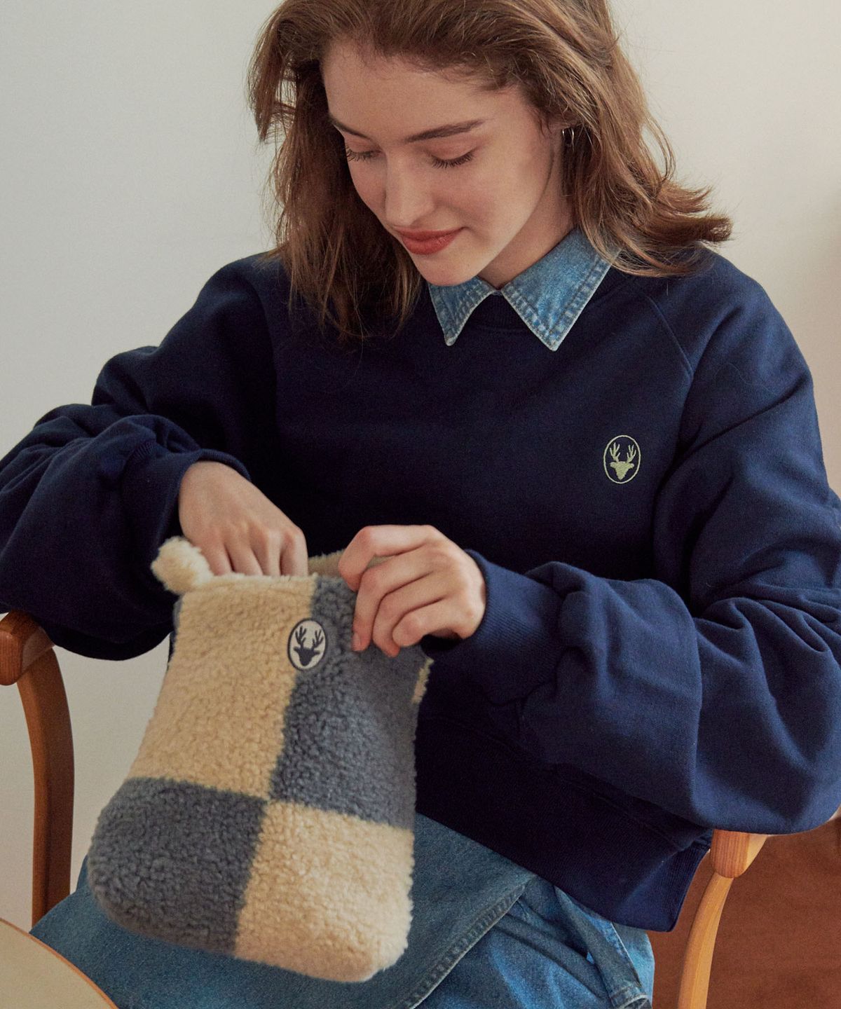 디어마이디어(DEARMYDEER) Checkerboard fur bag_sky blue